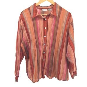 Chicos 3 Striped Button Up Shirt Moody Stripes Crinkle Stretch Sz XL Boho Beachy